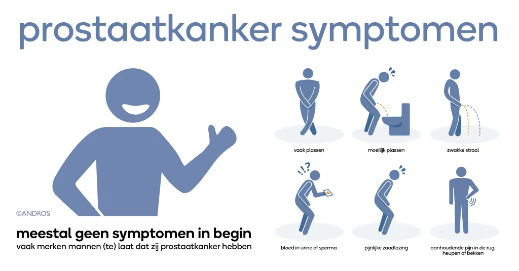 Symptomen Prostaatkanker treden pas laat op omdat de tumoren meestal niet nabij plasbuis ontstaan